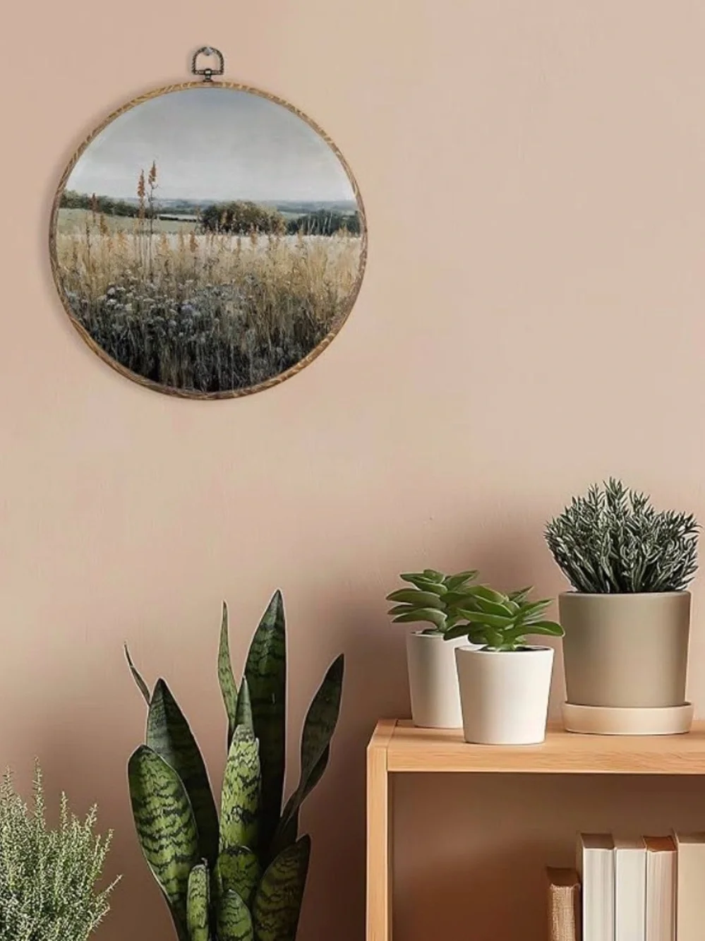 Rustic Nature Wildflower Round Wall Art Decor, Country Cottagecore Landscape